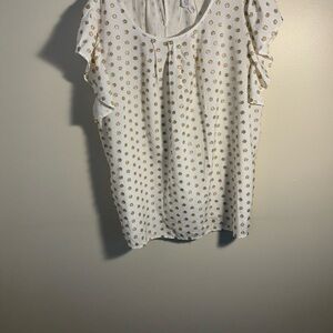 White and Gold Ruffled Blouse with Relaxed Fit
